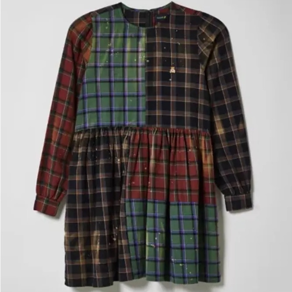 Urban Outfitters Teddy Fresh Blocked Plaid Bleached Mini Dress Large